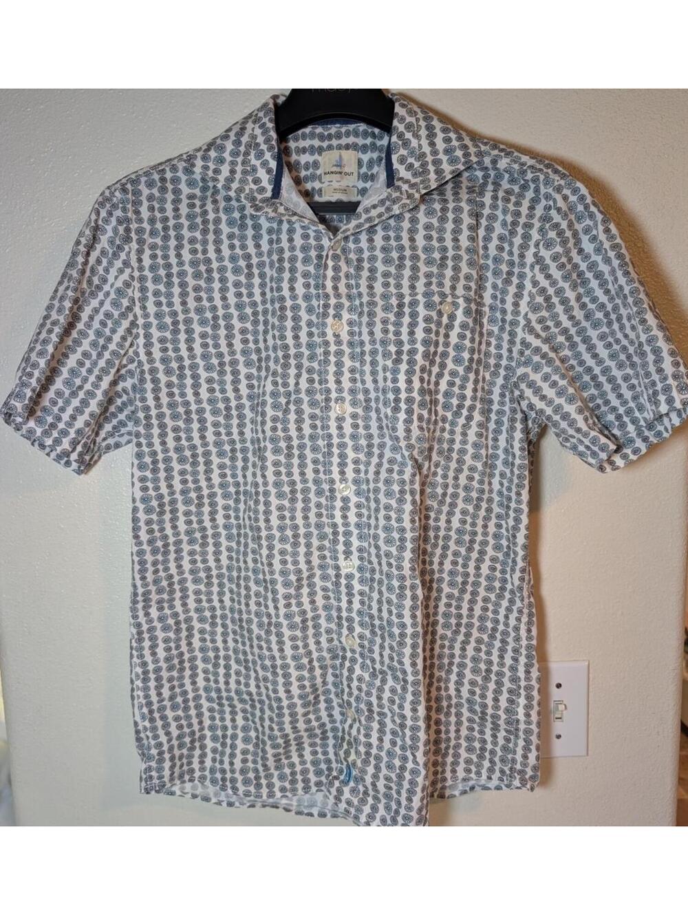 Johnnie-O Hangin' Out Men's Medium Short Sleeve Cotton Button Patterned Shirt